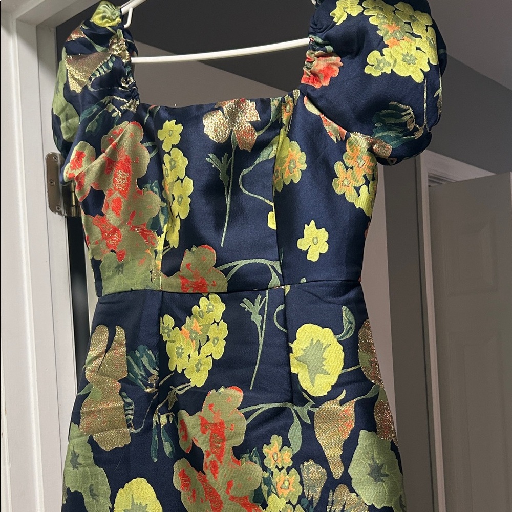Lulu's Floral Mini Dress - Navy and Gold
